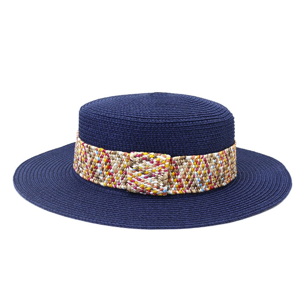 Color Flat Top Straw Hat Outdoor Travel Hat - Urban Caps