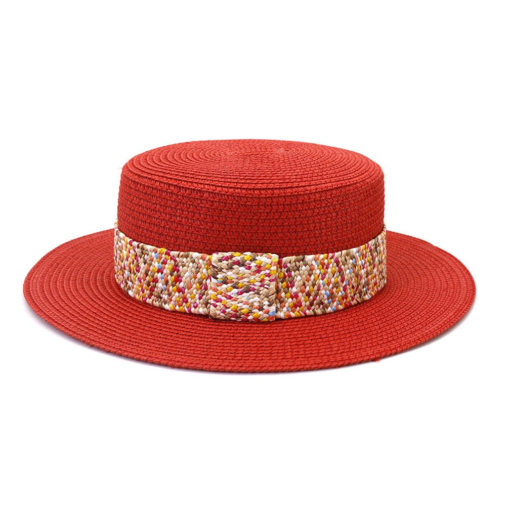 Color Flat Top Straw Hat Outdoor Travel Hat - Urban Caps