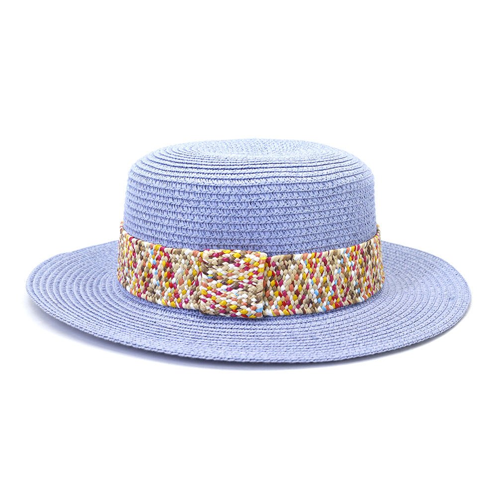 Color Flat Top Straw Hat Outdoor Travel Hat - Urban Caps