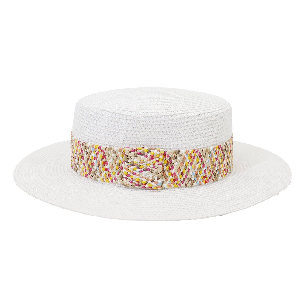 Color Flat Top Straw Hat Outdoor Travel Hat - Urban Caps