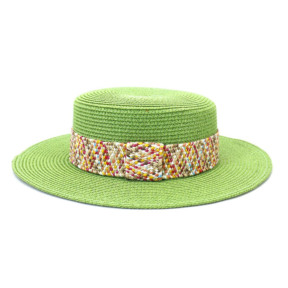 Color Flat Top Straw Hat Outdoor Travel Hat - Urban Caps