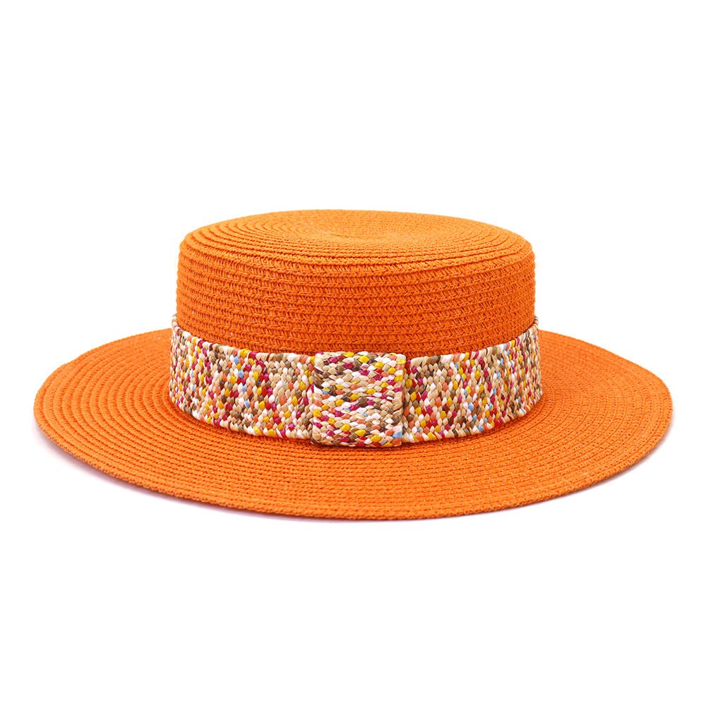 Color Flat Top Straw Hat Outdoor Travel Hat - Urban Caps
