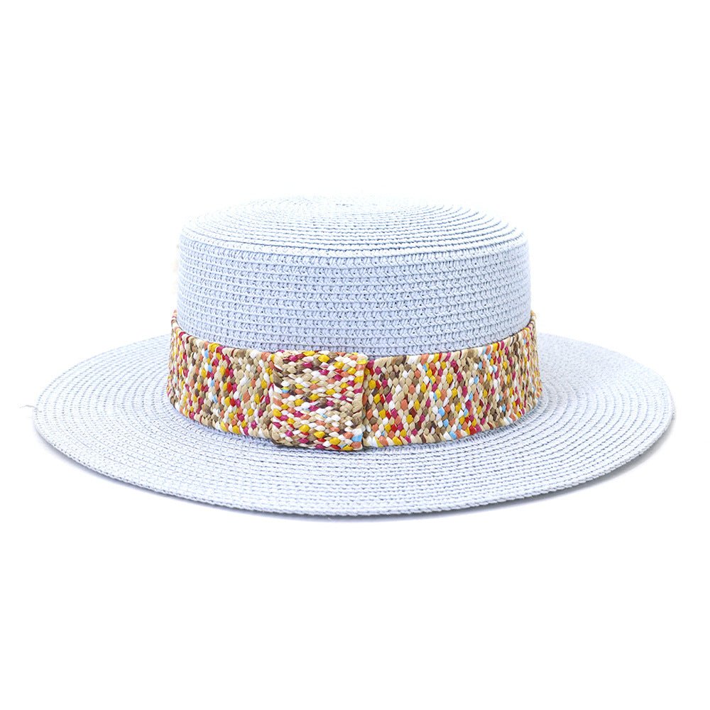 Color Flat Top Straw Hat Outdoor Travel Hat - Urban Caps