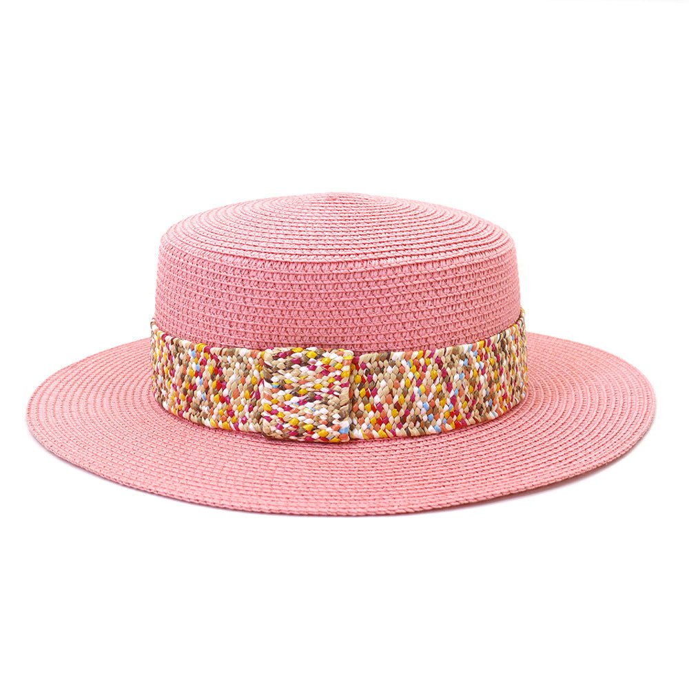 Color Flat Top Straw Hat Outdoor Travel Hat - Urban Caps