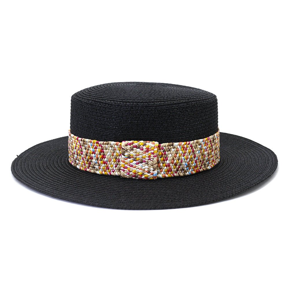 Color Flat Top Straw Hat Outdoor Travel Hat - Urban Caps