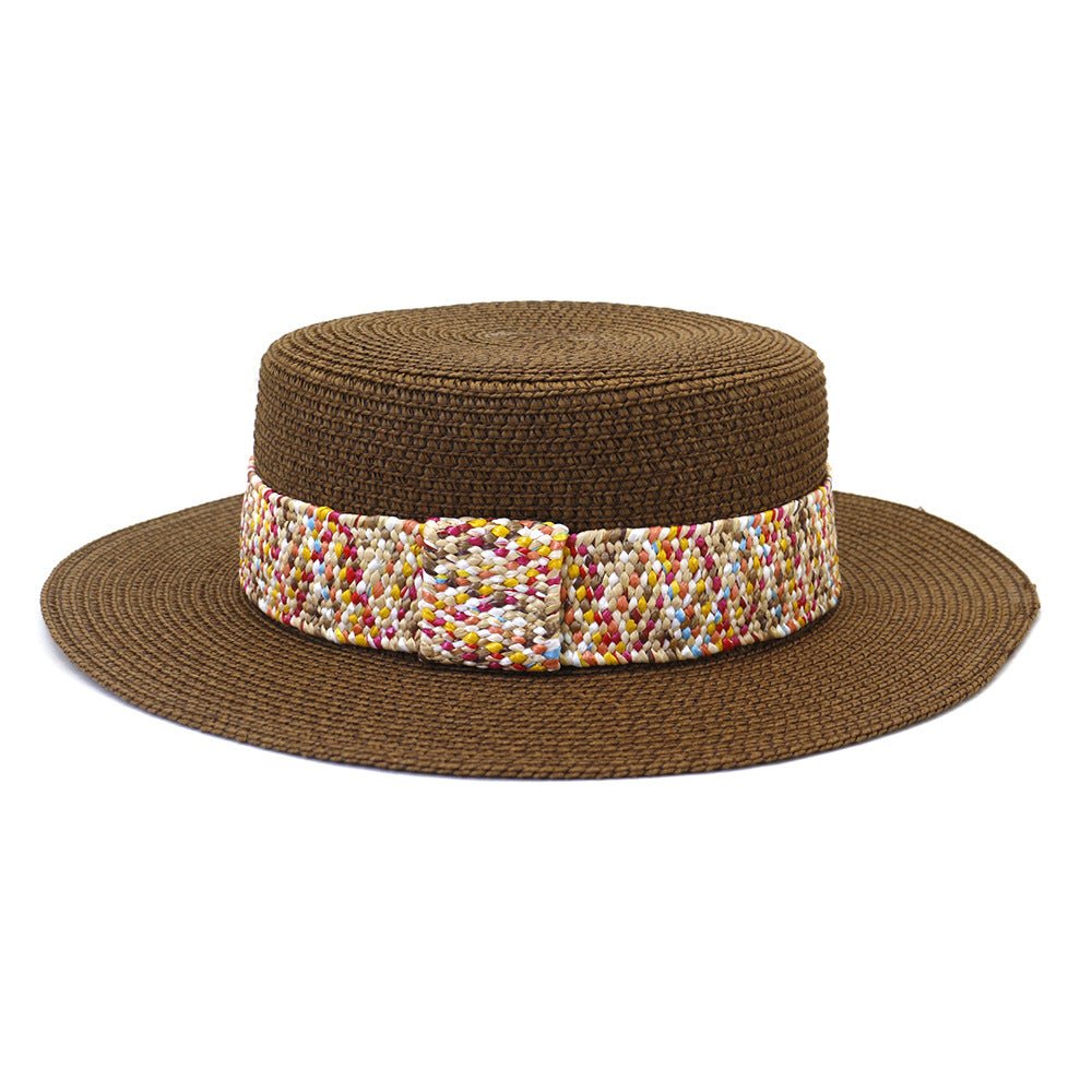 Color Flat Top Straw Hat Outdoor Travel Hat - Urban Caps