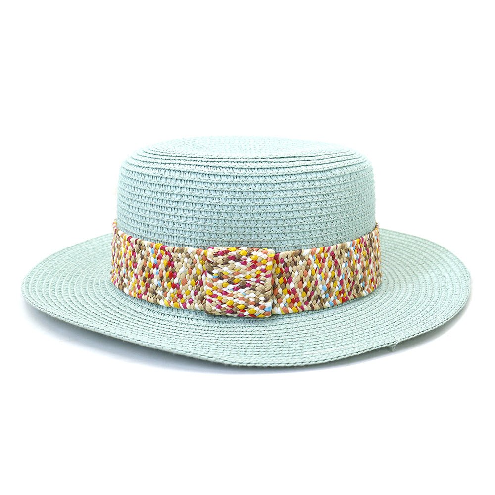 Color Flat Top Straw Hat Outdoor Travel Hat - Urban Caps
