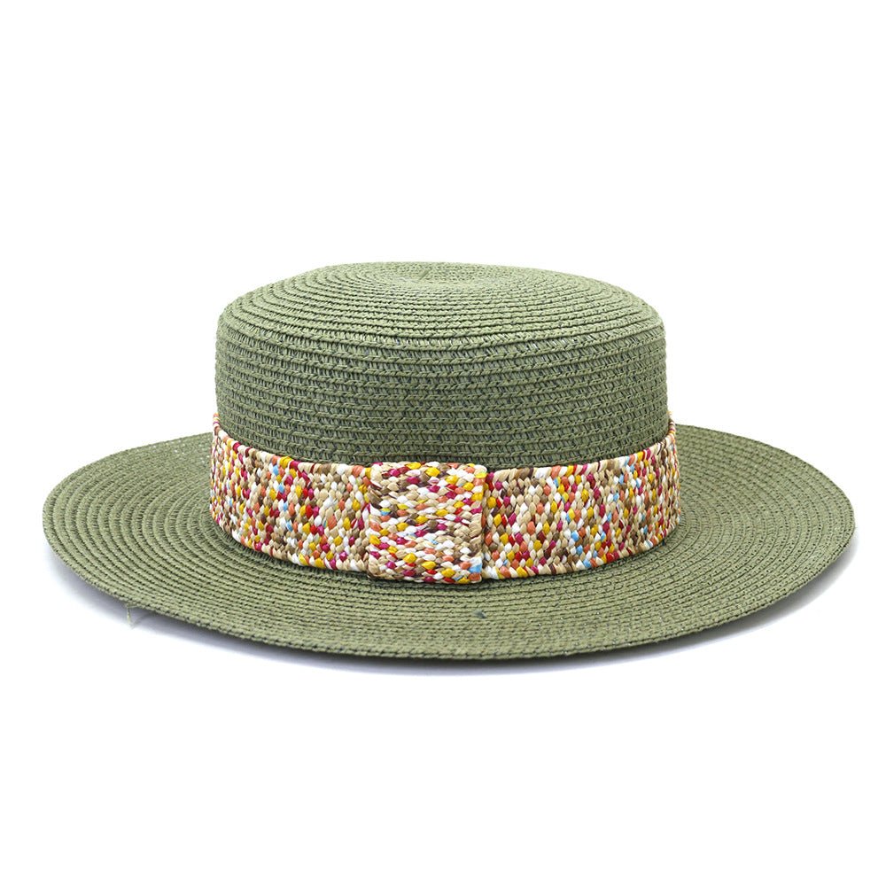 Color Flat Top Straw Hat Outdoor Travel Hat - Urban Caps