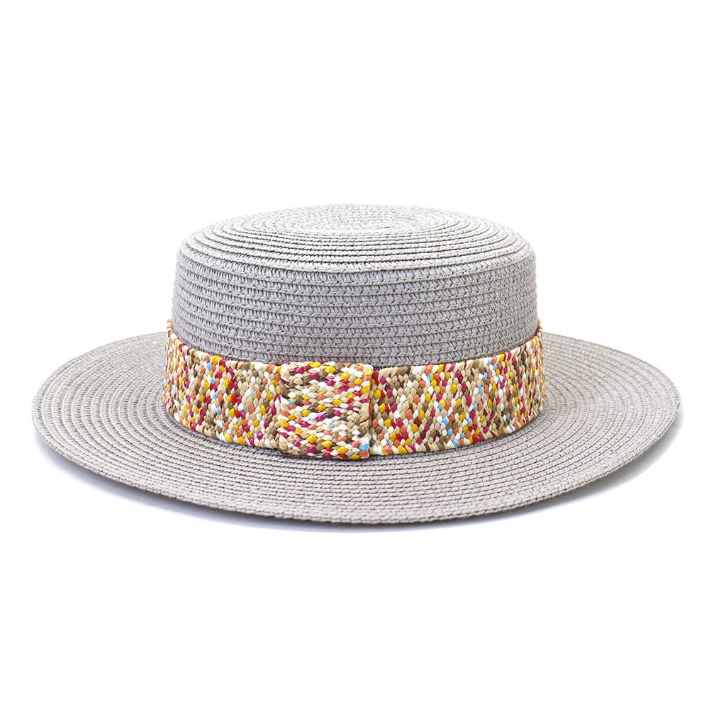 Color Flat Top Straw Hat Outdoor Travel Hat - Urban Caps