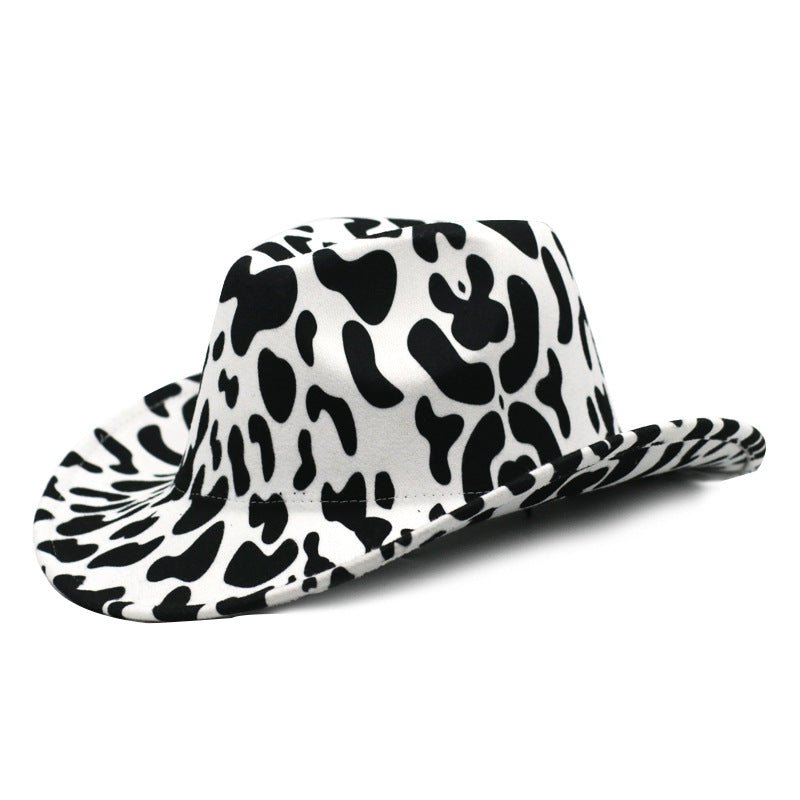 Cow Pattern Cowboy Hat With Rolled Brim Western Cowboy Hat - Urban Caps