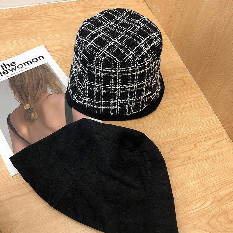 Double-sided Wearing Temperament Basin Hat Jacquard Lattice Bucket Hat - Urban Caps