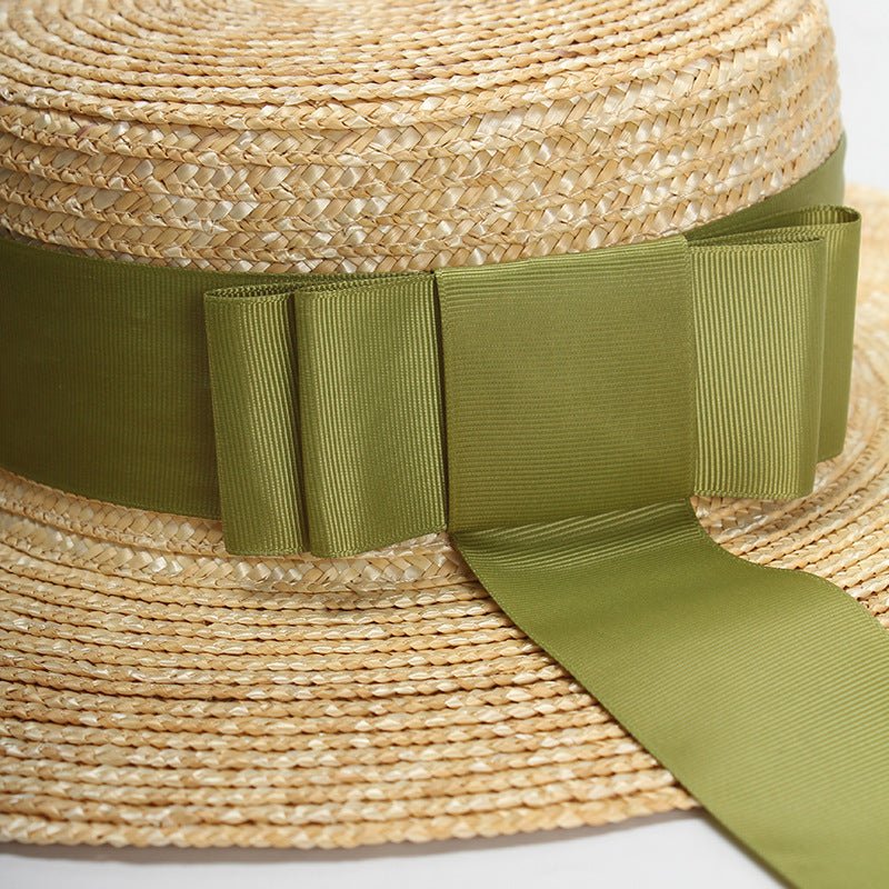 Flat Top Green Bow Tie Straw Hat - Urban Caps