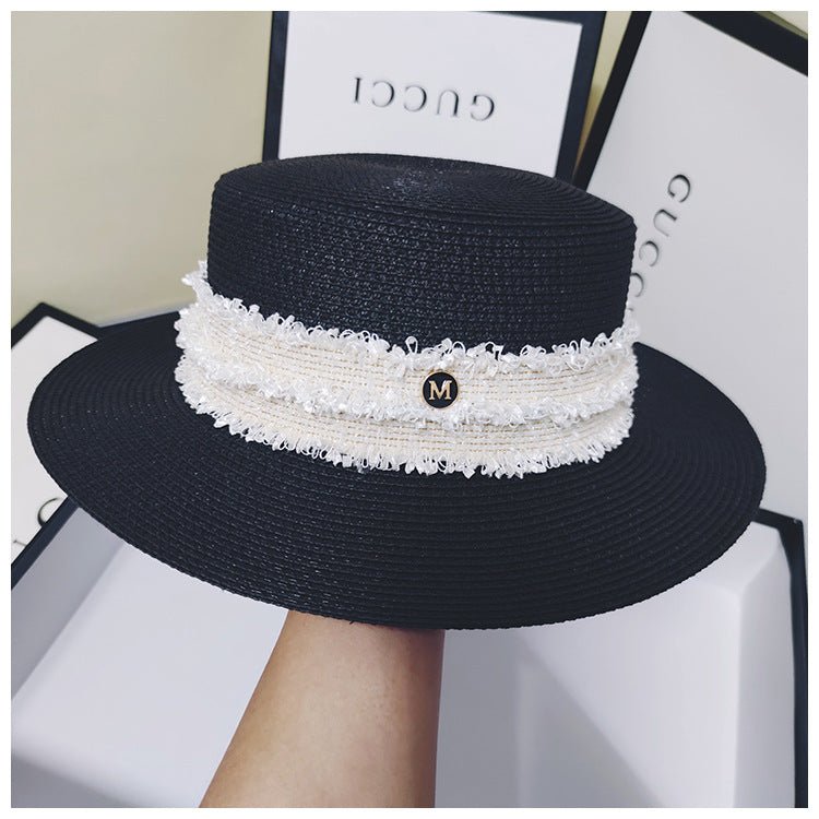 Hepburn Ladies Style Flat Top Hat Straw Hat - Urban Caps