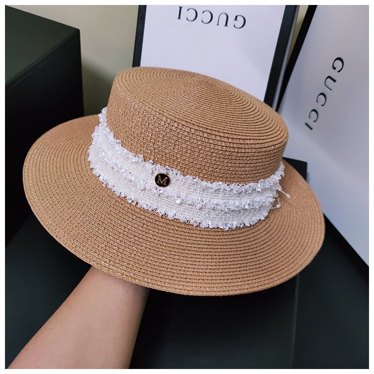 Hepburn Ladies Style Flat Top Hat Straw Hat - Urban Caps