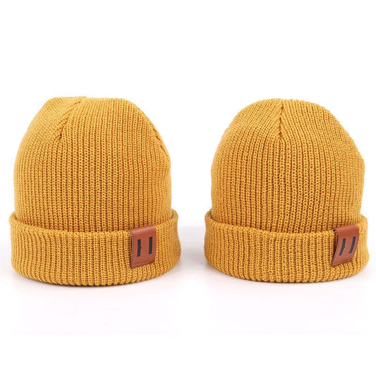 Leather Standard Solid Color Thermal Baby Knitted Cap Beanies - Urban Caps
