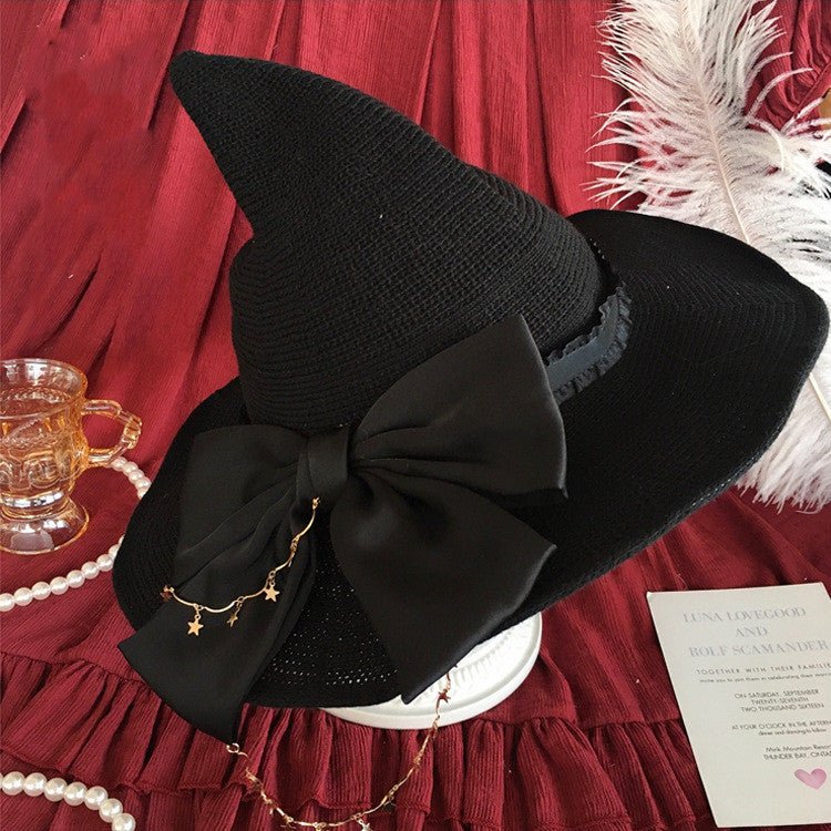 Lolita Velvet Witch Hat Halloween Wide Brim Rose Witch Hat - Urban Caps