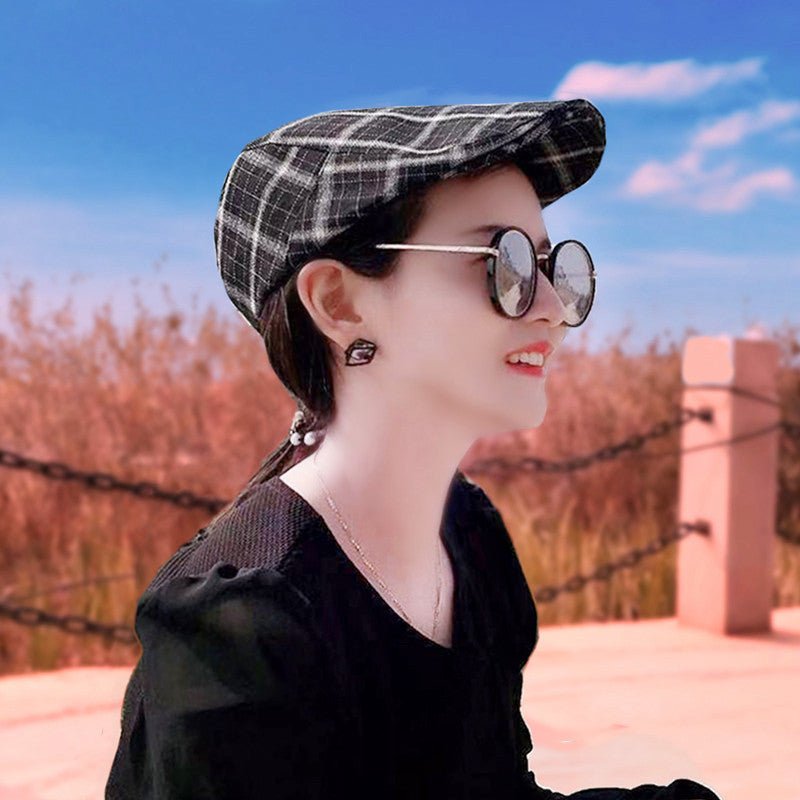 Plaid Sunscreen Flat Cap - Urban Caps