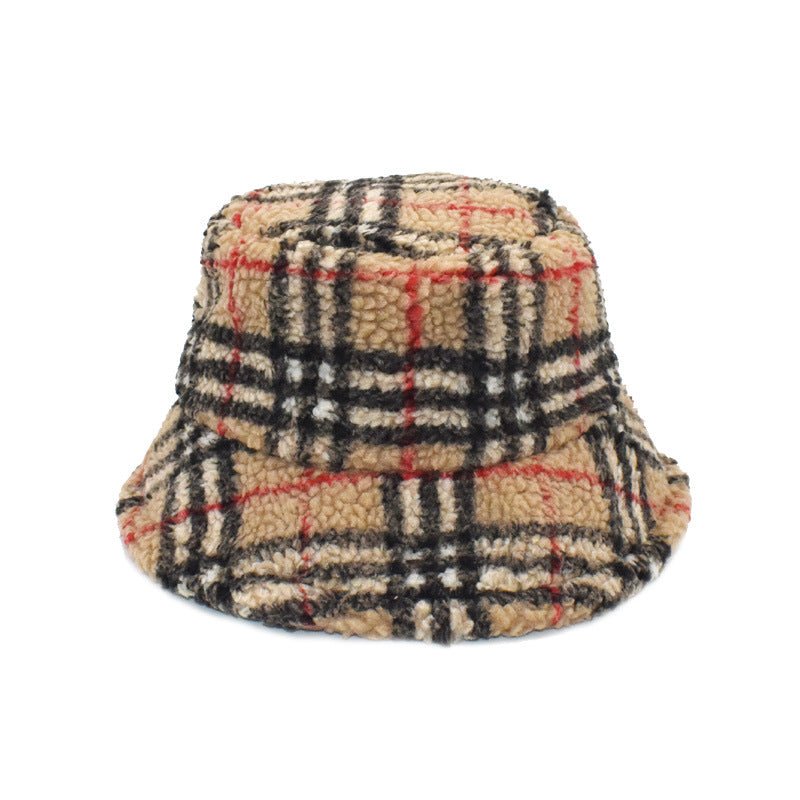 Plush Fisherman Women's Fashion Plaid Warm Basin Hat Fedoras Hat - Urban Caps