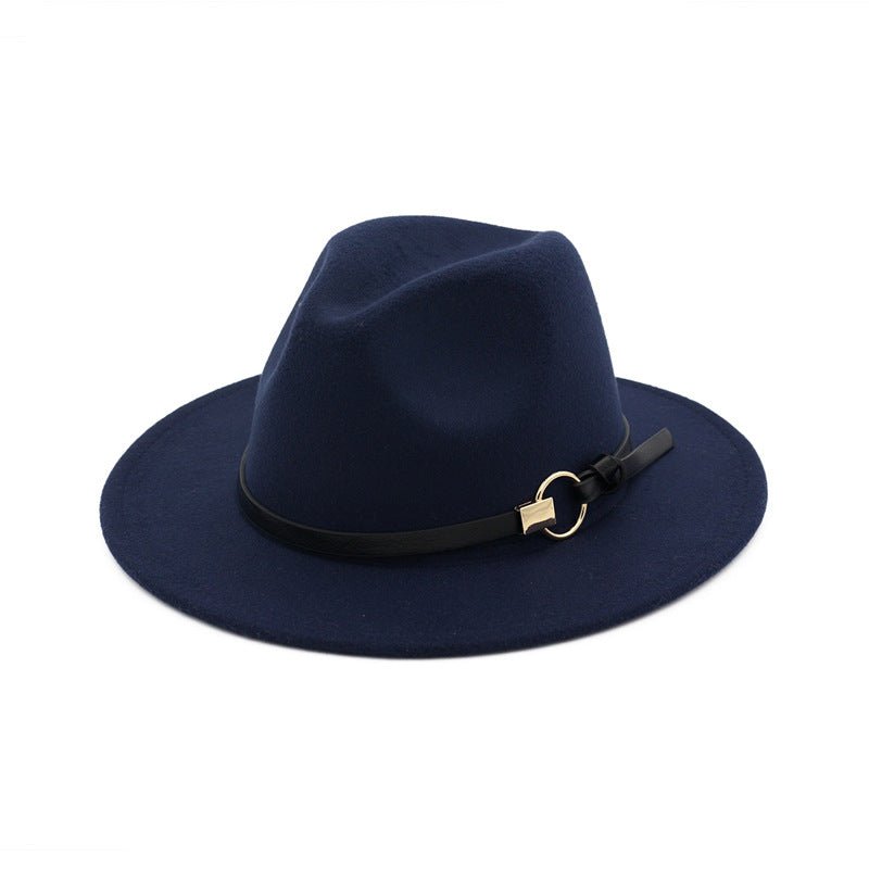 Simple Belt Flat Brim And Big Rim All-match Jazz Hat Fedoras Hat - Urban Caps