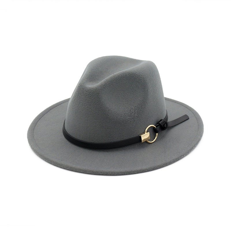 Simple Belt Flat Brim And Big Rim All-match Jazz Hat Fedoras Hat - Urban Caps