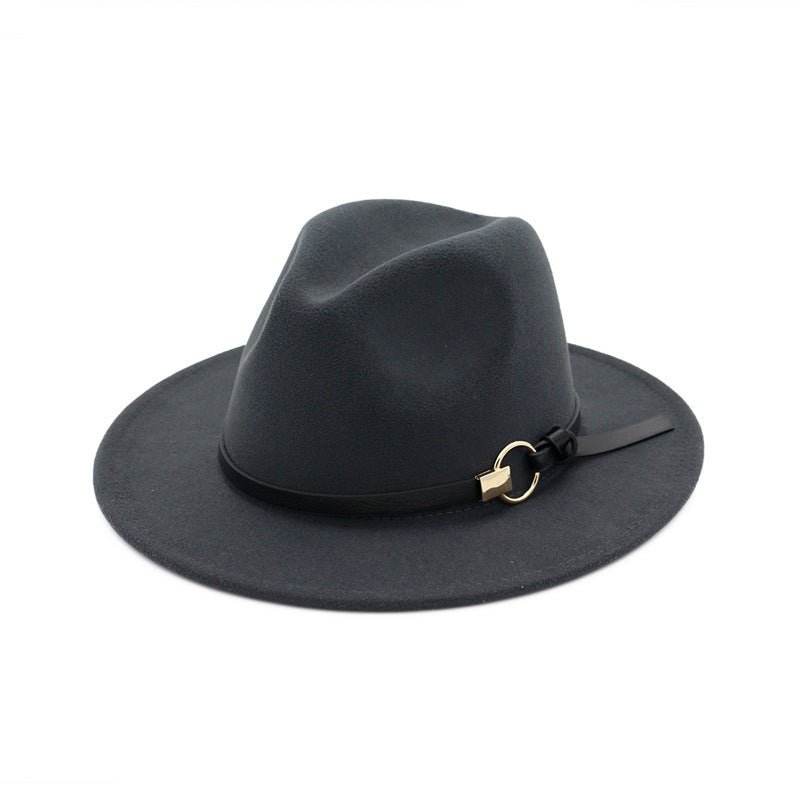 Simple Belt Flat Brim And Big Rim All-match Jazz Hat Fedoras Hat - Urban Caps