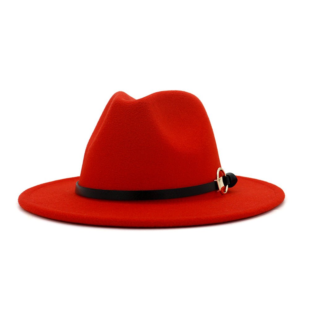 Simple Belt Flat Brim And Big Rim All-match Jazz Hat Fedoras Hat - Urban Caps