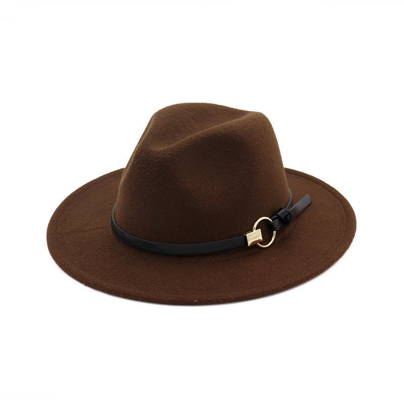 Simple Belt Flat Brim And Big Rim All-match Jazz Hat Fedoras Hat - Urban Caps