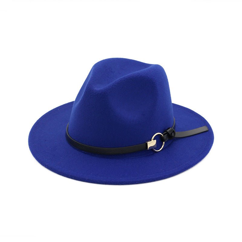 Simple Belt Flat Brim And Big Rim All-match Jazz Hat Fedoras Hat - Urban Caps