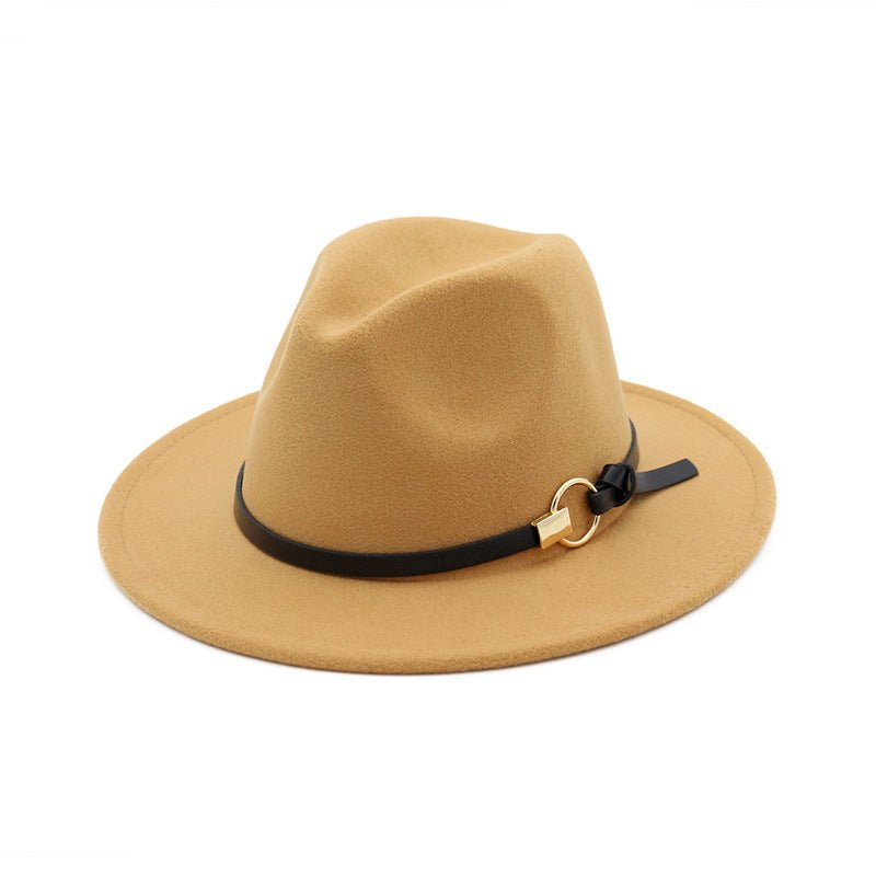 Simple Belt Flat Brim And Big Rim All-match Jazz Hat Fedoras Hat - Urban Caps