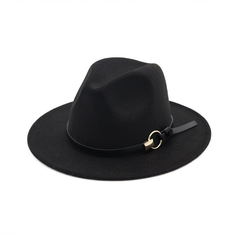Simple Belt Flat Brim And Big Rim All-match Jazz Hat Fedoras Hat - Urban Caps