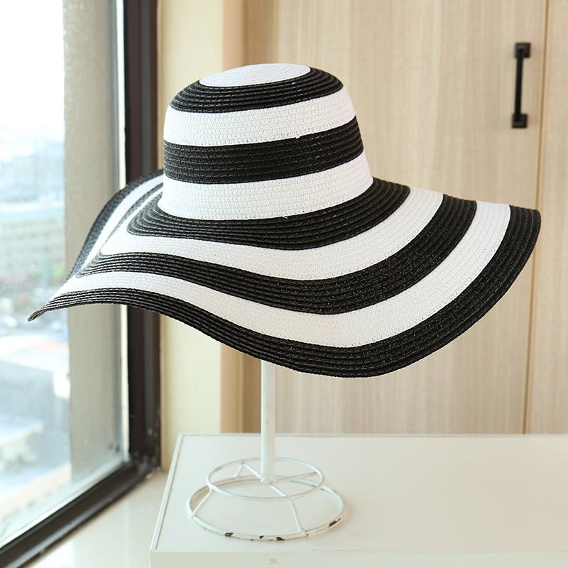 Striped Beach Hat Sun Visor Straw Hat - Urban Caps