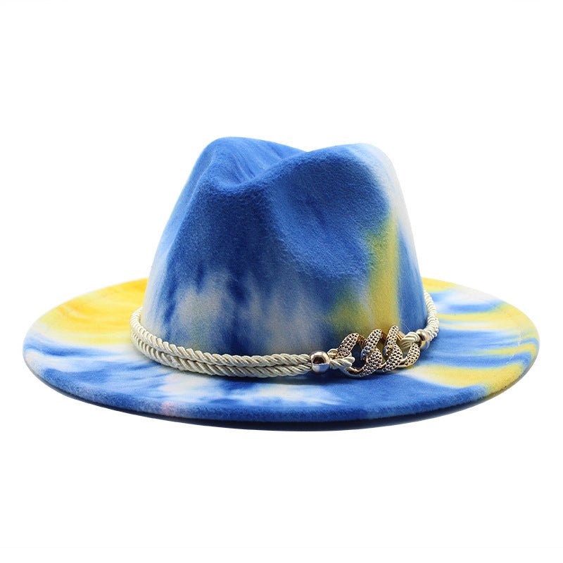 Tie-Dye Pink Woolen Cloth Gift Fashion Flat Brim Jazz Hat Felt Hat Fedoras Hat - Urban Caps