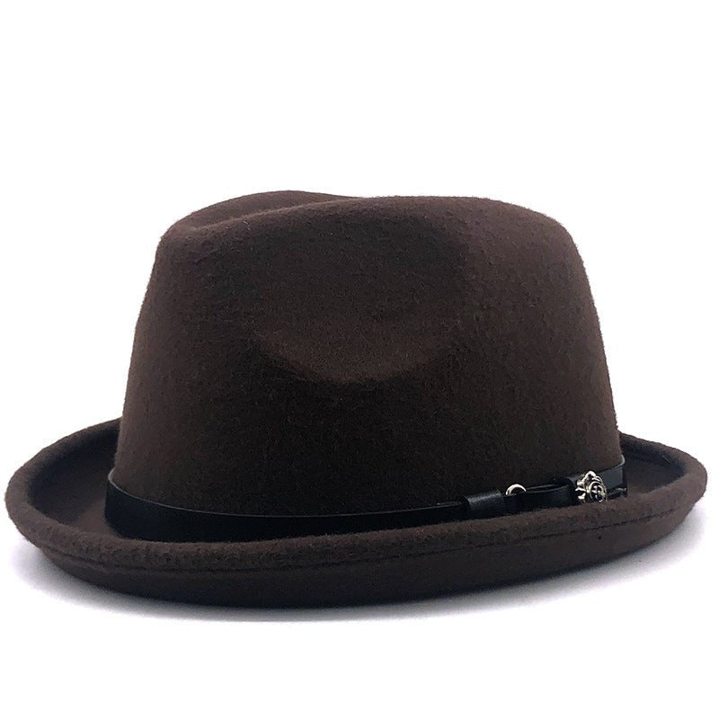 Top Hat Belt Buckle Black Woolen Hat Male British Jazz Hat Imitation Wool Fedoras Hat - Urban Caps