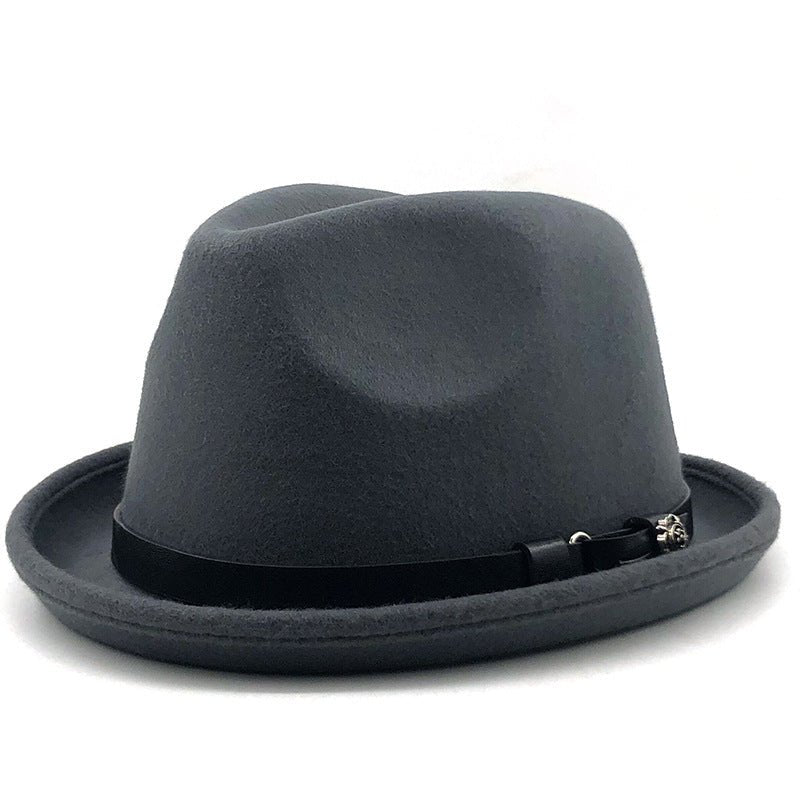 Top Hat Belt Buckle Black Woolen Hat Male British Jazz Hat Imitation Wool Fedoras Hat - Urban Caps