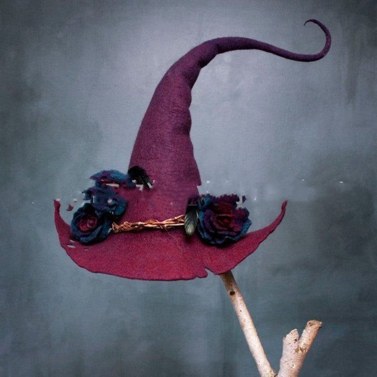Women Modern Witch Hat Costume Pointed Wool Felt Halloween Party Hats Witch Hat - Urban Caps