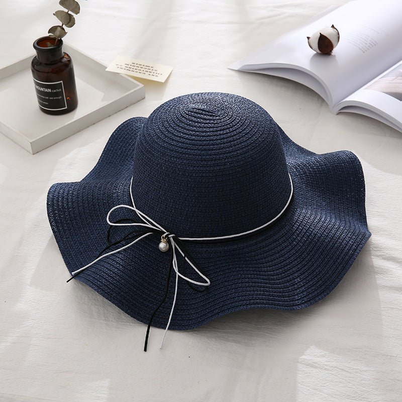 Women Summer Travel Beach UV Protection Bowknot Wide Brim Straw Hat Travel Hat - Urban Caps