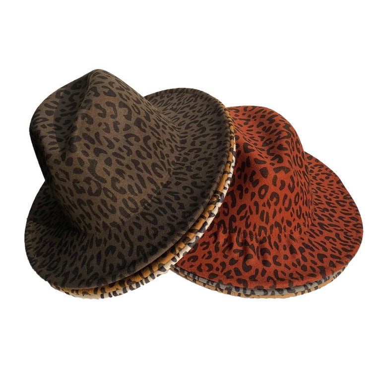 Woolen Leopard Print Top Hat With Flat Brim Fedoras Hat - Urban Caps