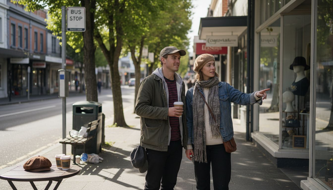 Kiwi couple wearing classic caps outdoors