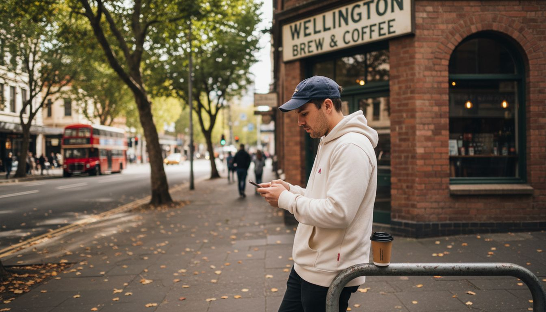 Young man sports cap in urban street