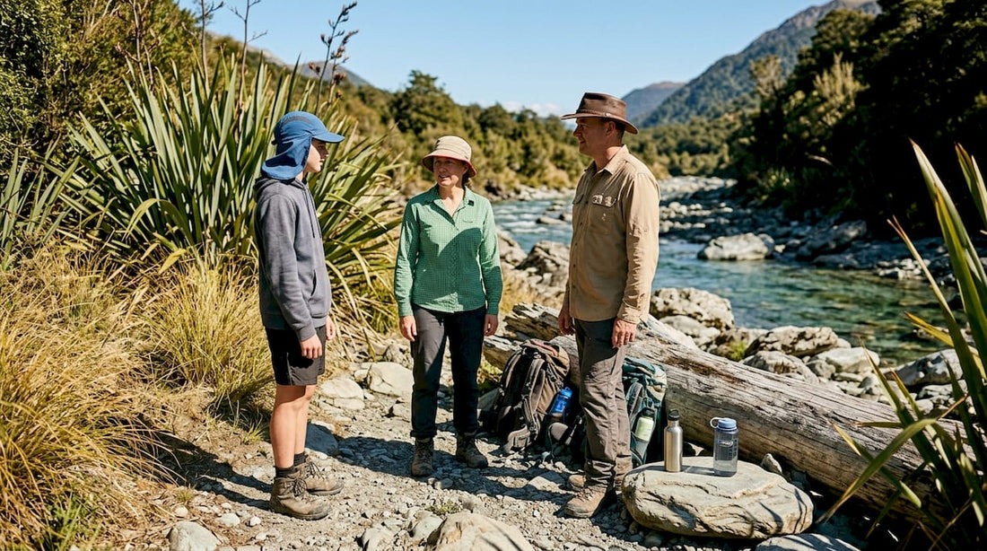 Group of Kiwis wearing outdoor hats on trail