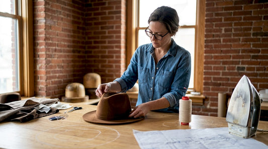 Milliner working with premium headwear materials