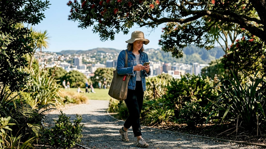 Woman wearing sustainable hat in park
