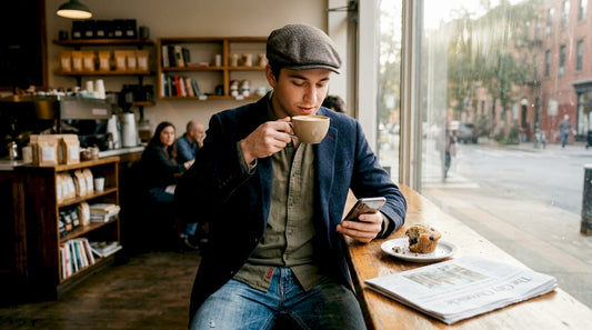 Man in café wearing heritage cap