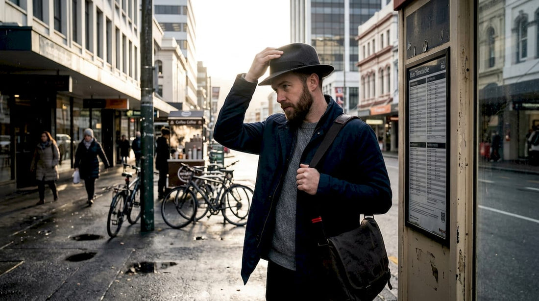 Man wearing wool hat on Wellington city street