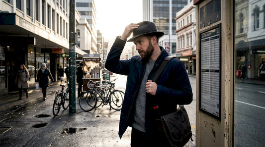 Man wearing wool hat on Wellington city street