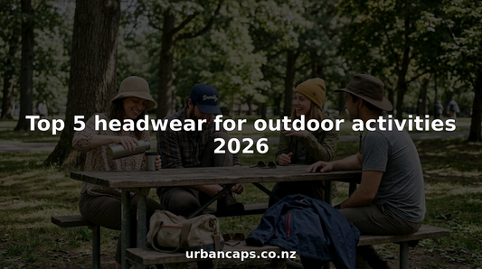 Adults wearing outdoor headwear in park