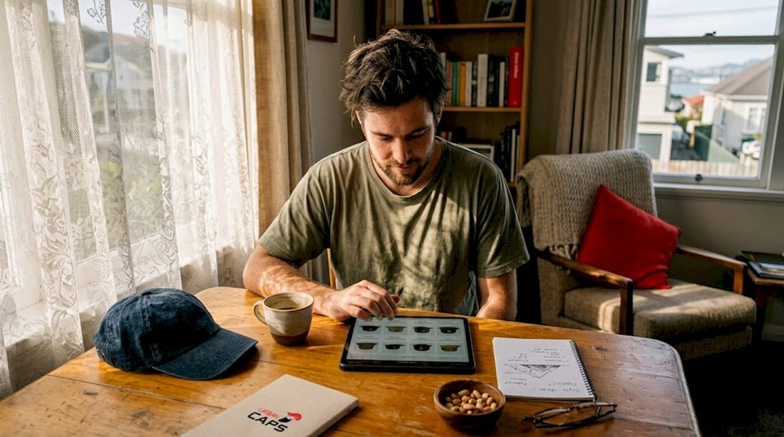 Man shopping online for New Zealand caps