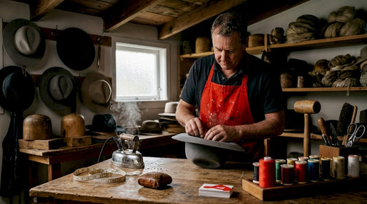 Local New Zealand hatmaker crafting a felt hat