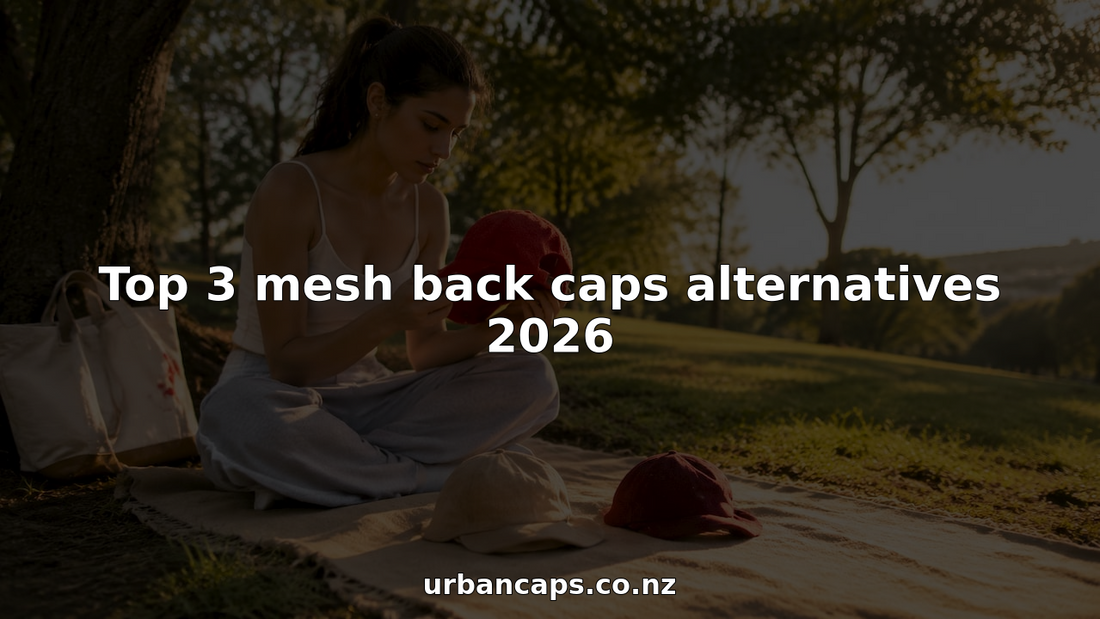 Woman examining alternatives to mesh back caps outdoors