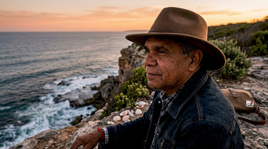 Aboriginal man outdoors wearing heritage hat